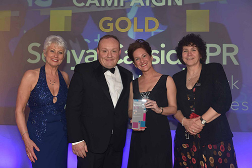 Tellus South West Wins Gold at CIPR NI PRide Awards: Pamela Ballantine (left) and former CIPR President Sue Wolstenholme (right) present Terry McErlane and Sonya Cassidy with a gold award in the community relations category for the Tellus South West campaign. The campaign was also shortlisted as a finalist in the public sector category. © Simon Graham/Harrison Photography