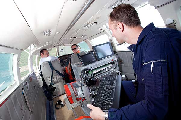 The inside of the Fugro Reims Cessna showing the geophysical survey equipment.