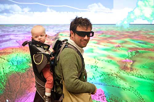 Tellus South West inspires the next generation: laser scanning specialist in 3D surveying, Dr James Jobling-Purser from 3DMSI Ltd in Penryn pictured with 14 month old daughter Cecily.